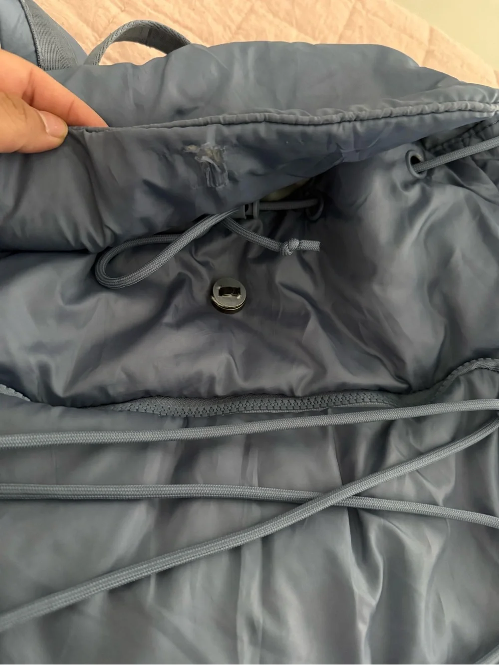 Blue Quilted Nylon Drawstring Backpack - Picture 5 of 5